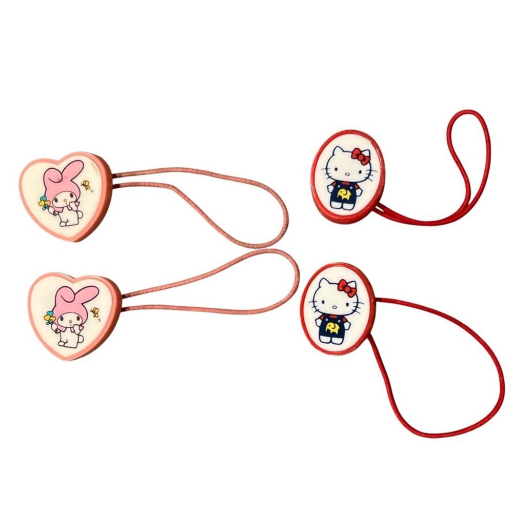 VTG 70s Sanrio Hello Kitty My Melody Hair Ties Red Pink Set Harajuku Japan Cute